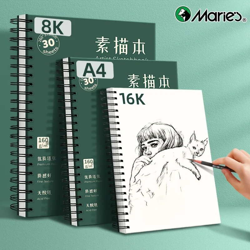 Marie's Sketchbook, 30 Blatt 160 g/m2 schweres Gewicht, spiralgebunden mit festem Einband, Künstler-Skizzenbuch zum Zeichnen, Illustration Image