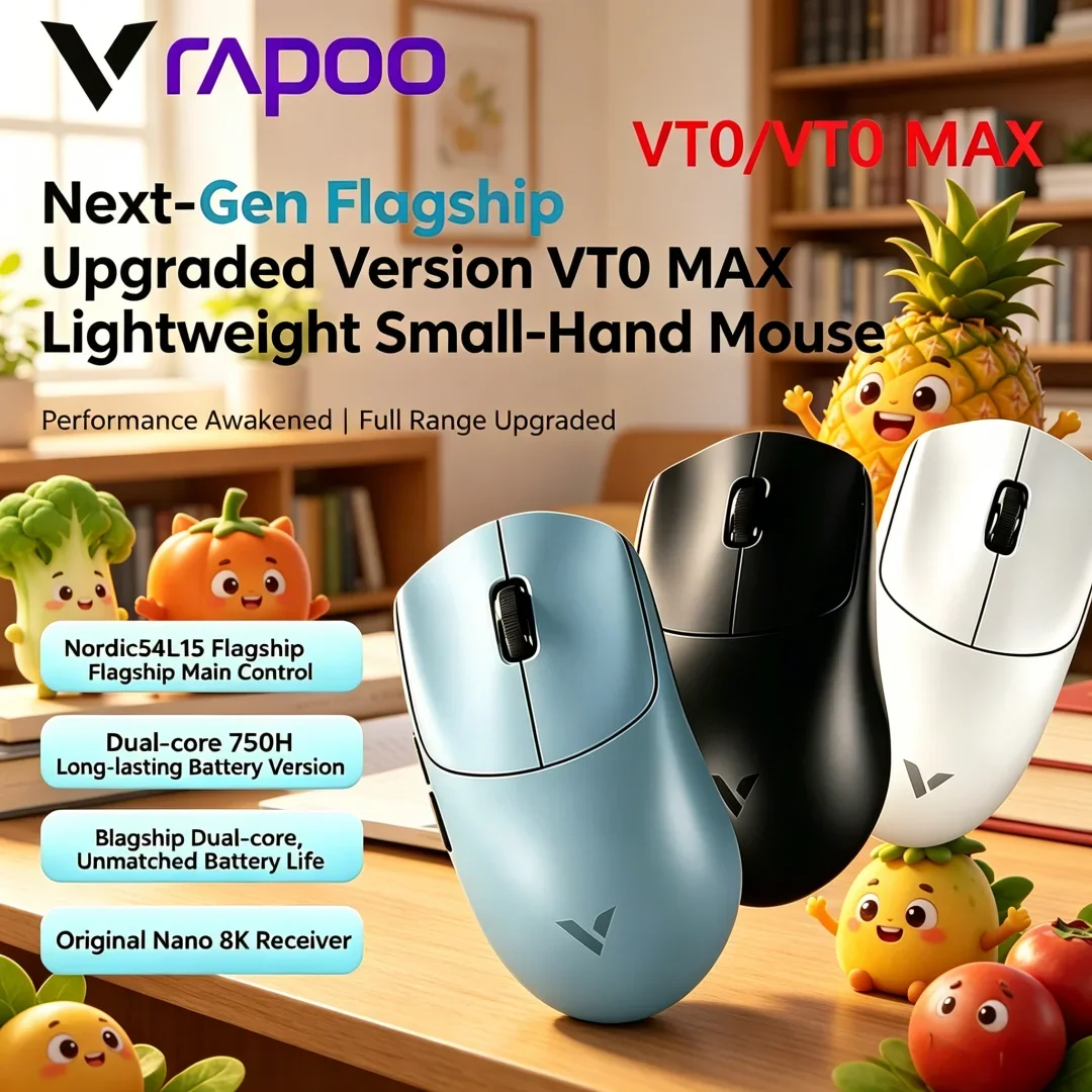 Majestätische Rapoo VT0 MAX Kabellose Gaming-Maus mit PAW3950 PAW3398 Nordic54L15 Chip, Dual 8KHz 45000DPI, Ergonomisch für FPS Image
