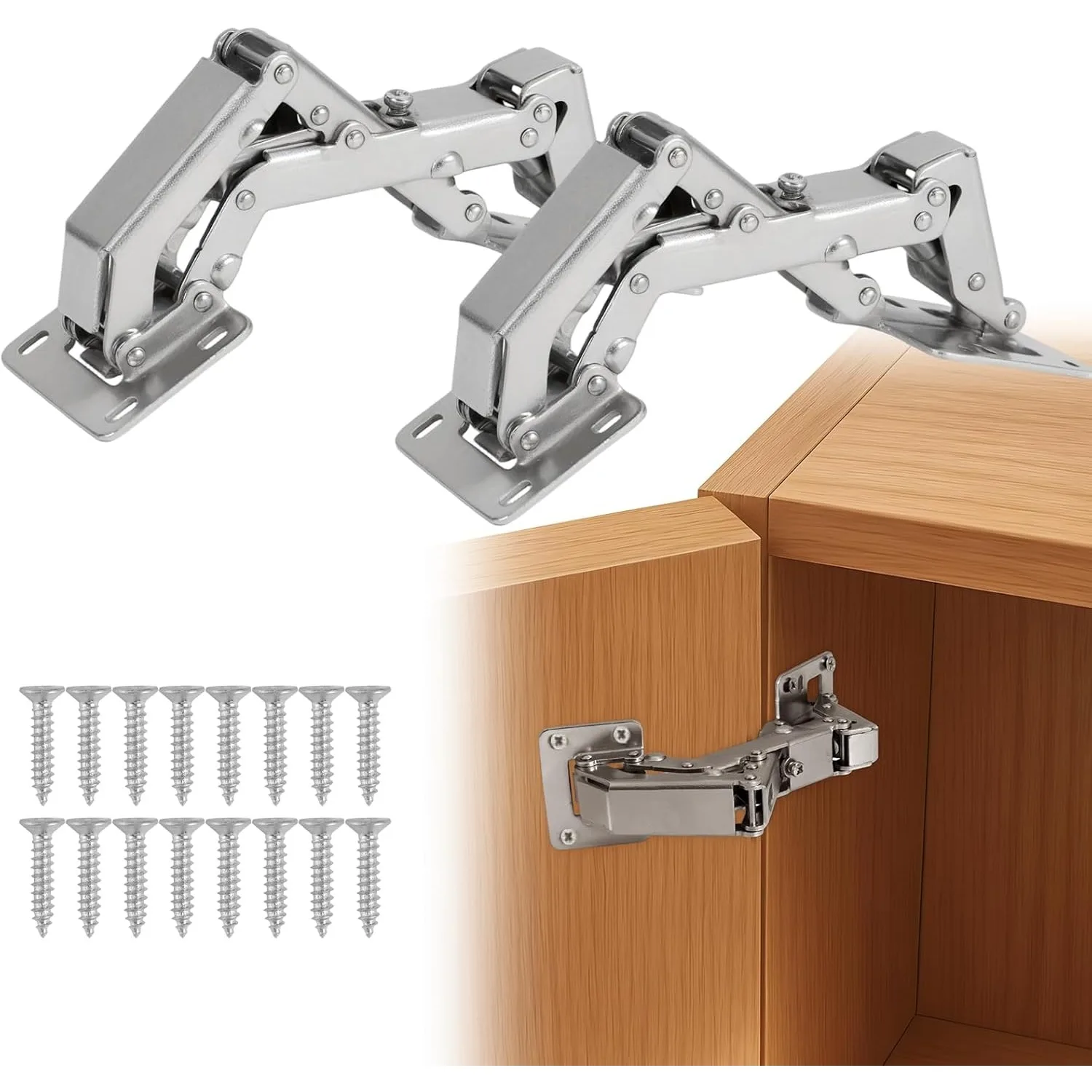 2er-Pack 170 ° Soft-Close Hydraulische Schrankscharniere | Schwerlast-Winkelverstellbar für Breite Schranktüren mit Großer Öffnung Image