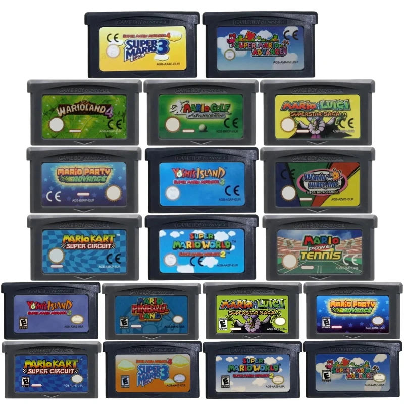19 Styles 32 Bit GBA Game Cartridge Mario Series Video Game Console Card Super Mario Bros ADVANCE Wario Land4 Golf Mario Kart