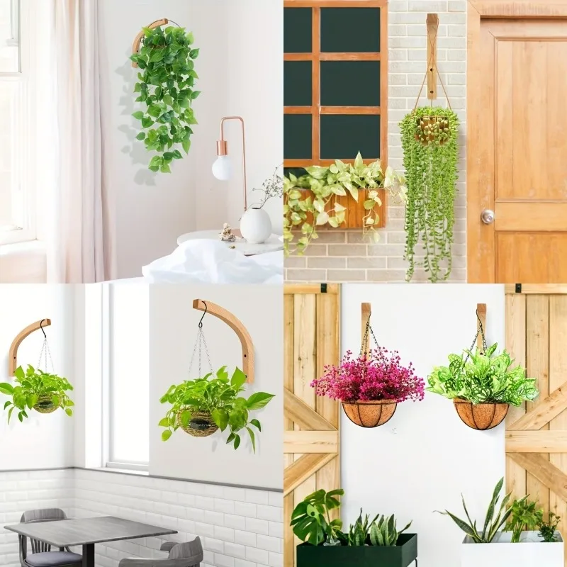 2 Stück Pflanzenhalterungen aus Naturholz, an der Wand montierte Holzhaken zum Aufhängen von Pflanzgefäßen für den Innen- und Außenbereich, Gartendekoration Image