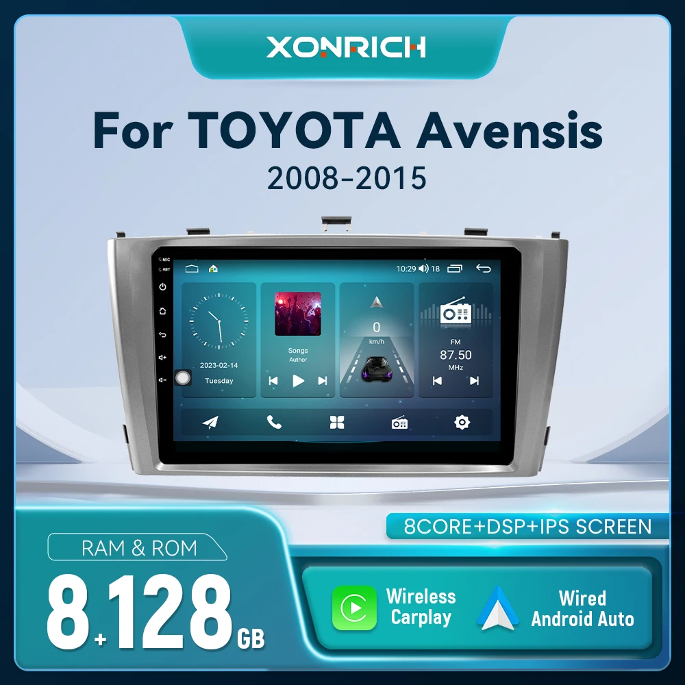 Auto Radio Player Für Toyota Avensis 2009-2015 Android 14 8GB 128GB GPS Navigation Drahtlose Carplay DSP AI Stimme Audio Multimedia Image