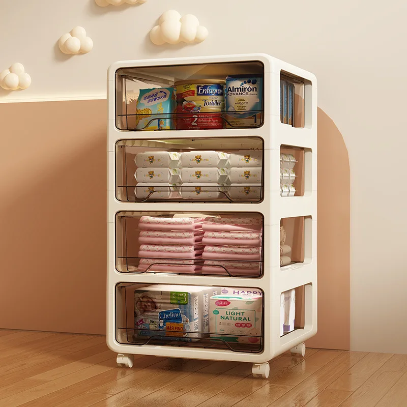 Snack-Aufbewahrungsschrank mit Schubladen. Kunststoffspind. Mehrschichtiger Aufbewahrungsschrank. Kostenlose Installation des Nachttischs