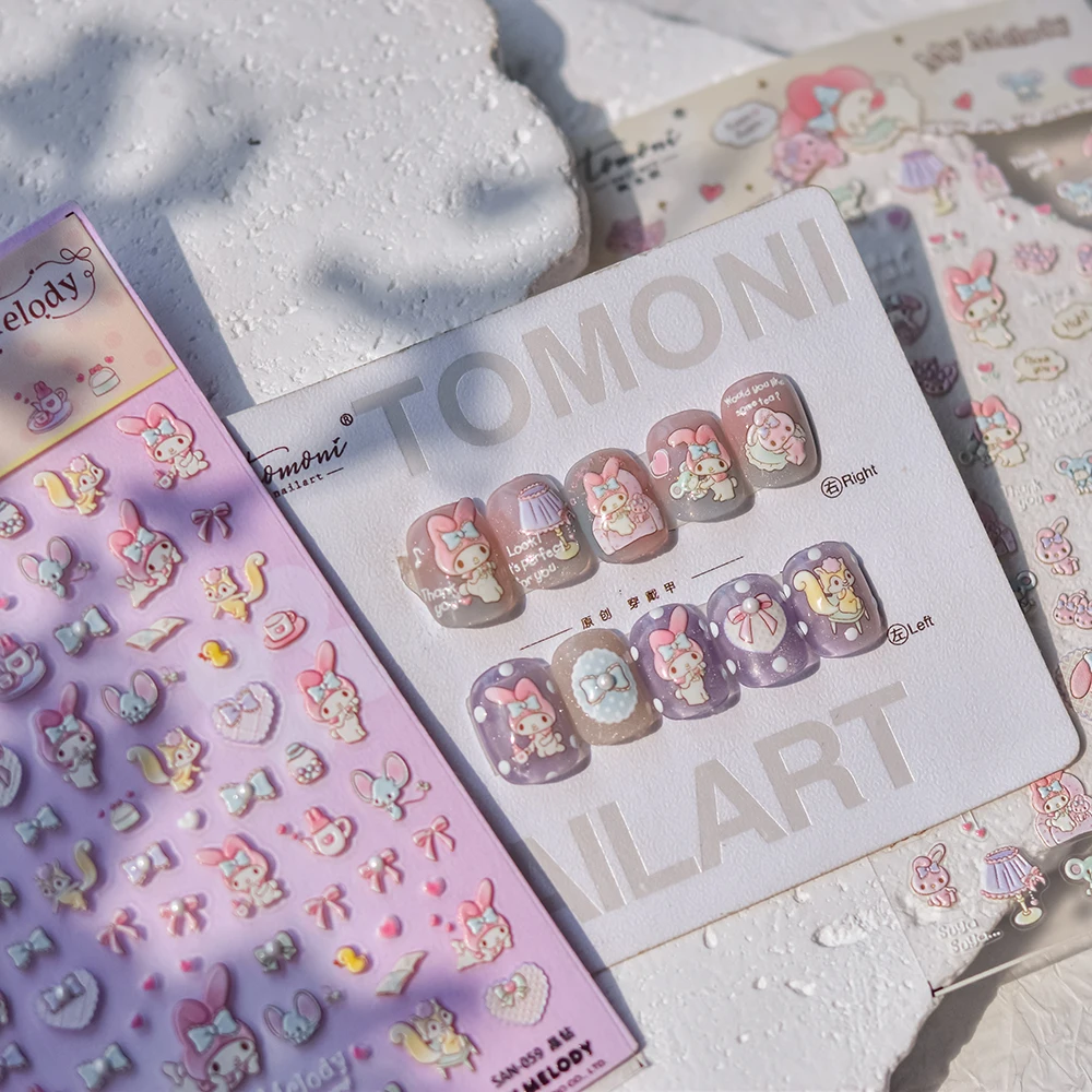 1 Stück 5D Geprägte Sanrio-Charakter My Melody Nagelaufkleber Selbstklebende Nagelkunst-Dekoration Modisches Design Langlebige Nagelteile Image