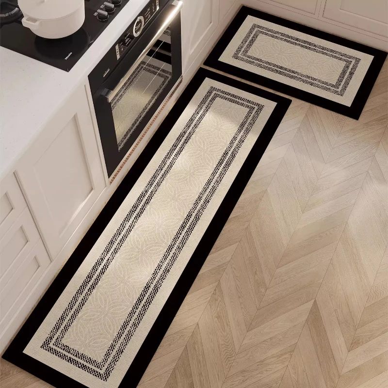 Kitchen Rug Waterproof PVC Leather Carpet Oil-proof Non-slip Floor Mat Minimalist Black Carpet Long Size Mats Home Decor Rugs