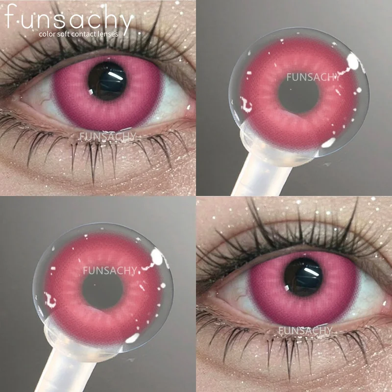 FUNSACHY 1 Paar bunte Cosplay-Kontaktlinsen für Augen, farbig, modisch, rosa Kontaktlinsen, grün, kosmetische Pupille, jährliche rote Linse Image