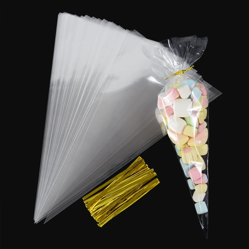 50PCS Transparente Kunststoff Süßigkeiten Taschen Dreieck Snack Tasche Popcorn Cookie Verpackung Tasche Hochzeit Geburtstag Baby Dusche Weihnachten Image