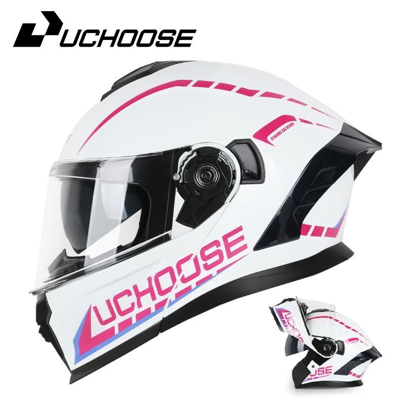 UCHOOSE Motorrad Integralhelm Männer Frauen Mode Dual Lens Helme Motocross Racing Modular Flip Up Casco Moto Image