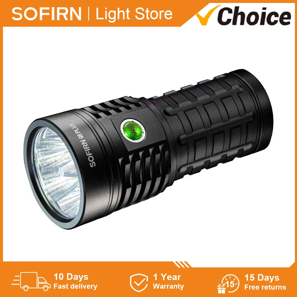 Sofirn Q8 Plus Super leistungsstarke LED-Taschenlampe, 16000 lm, USB C, wiederaufladbar, 21700 Anduril 2.0 Taschenlampe, XHP50B, umgekehrtes Laden Image