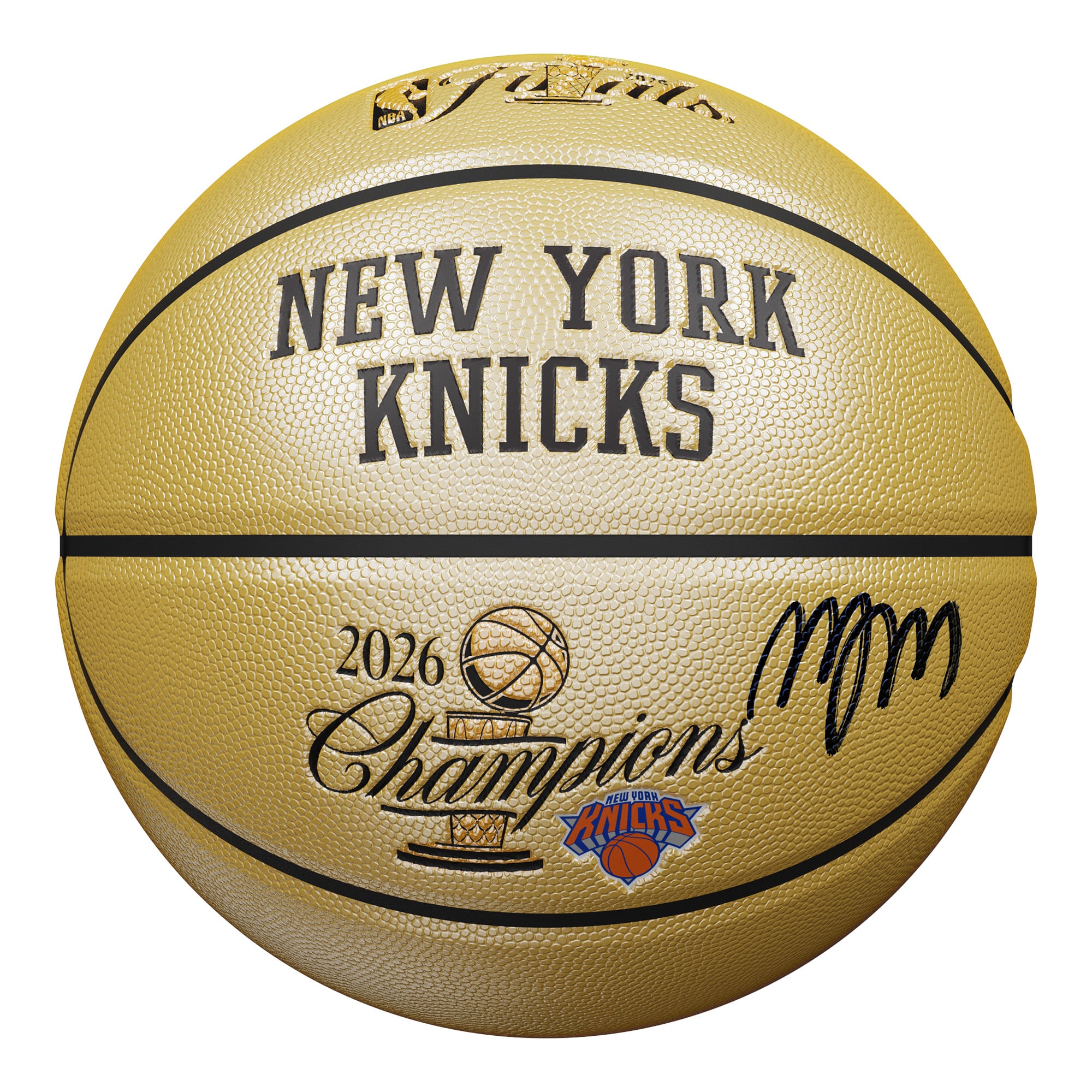 Ballon de basket-ball Wilson doré avec le logo des finales, signé par Miles McBride, des New York Knicks, champions NBA 2026. - No Gender Taille: No Size - NBA Store FR