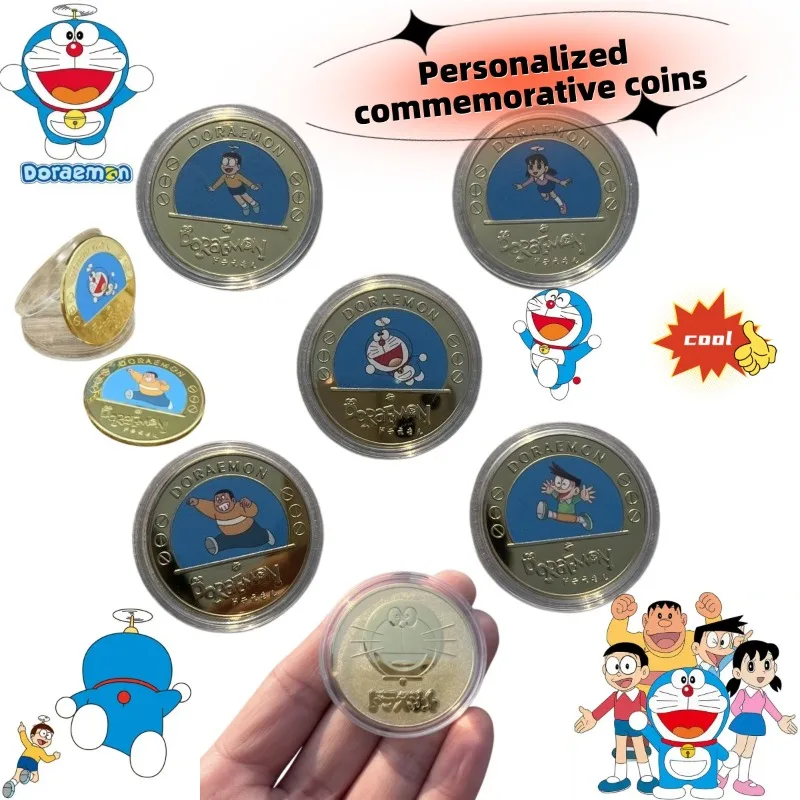 Doraemon-Gedenkmünze, niedliche, modische, personalisierte, einfache Gedenkmedaille, Goldmünze, Geschenk zum Geburtstag von Freunden Image