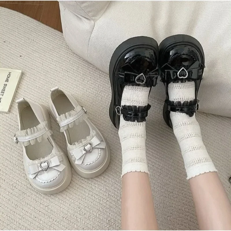 Neue Modische Schnallen-Pumps für Damen Frühling Herbst Mary Jane Einfarbige Schmetterlingsknoten-Plateauschuhe Lässige Runde Zehenpartie Damenschuhe