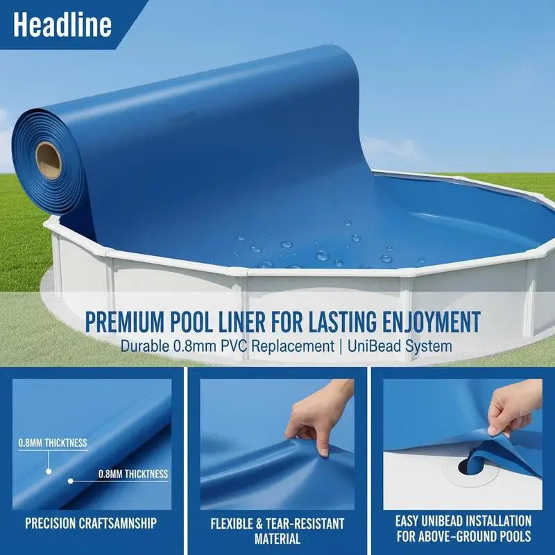 Bâche de remplacement pour piscine 3,6x6,2m pour piscine ovale, piscine hors sol, piscine de jardin, système UniBead, matériau PVC, épaisseur de paroi 0,8 mm, bleu