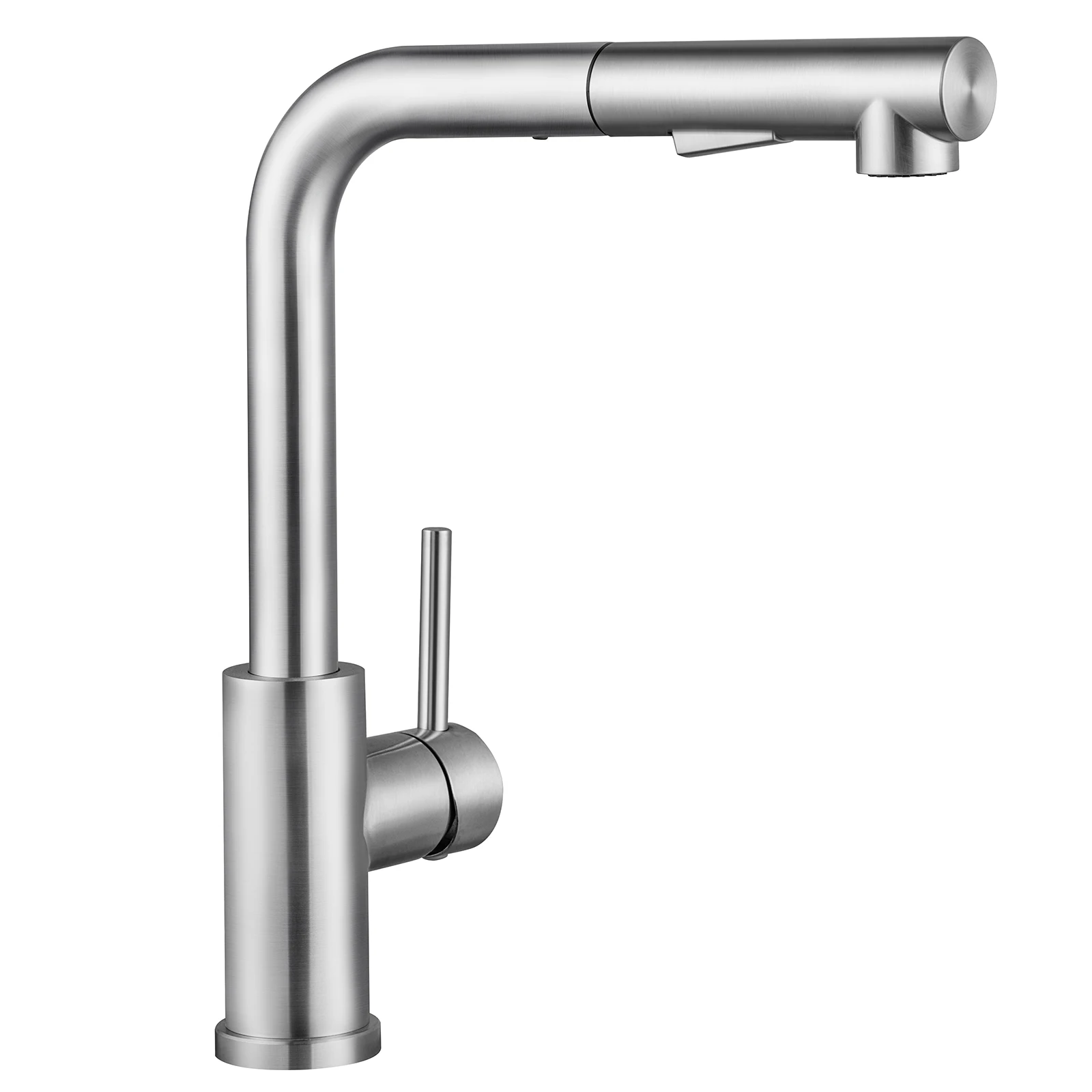 Küchenarmatur Edelstahl Gebürstet, Vertikale L-Form Herausziehbar Wasserhahn Küche 360 Drehbar, 2 Strahlarten Kalt Warmwasser Einhandmischer, Spültischarmatur DVGW G3/8 PEX Schlauch, Montage Einfach