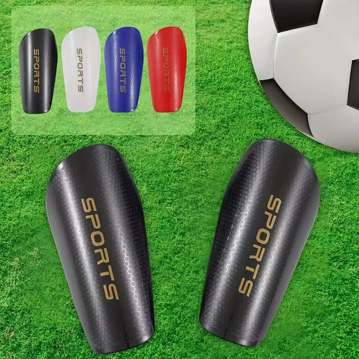 Fußball-Schienbeinschoner mit Wabenstruktur, verdickter Anti-Kollisions-Beinschutz, langlebiger Knieschutz für Schüler, Sportausrüstung Image
