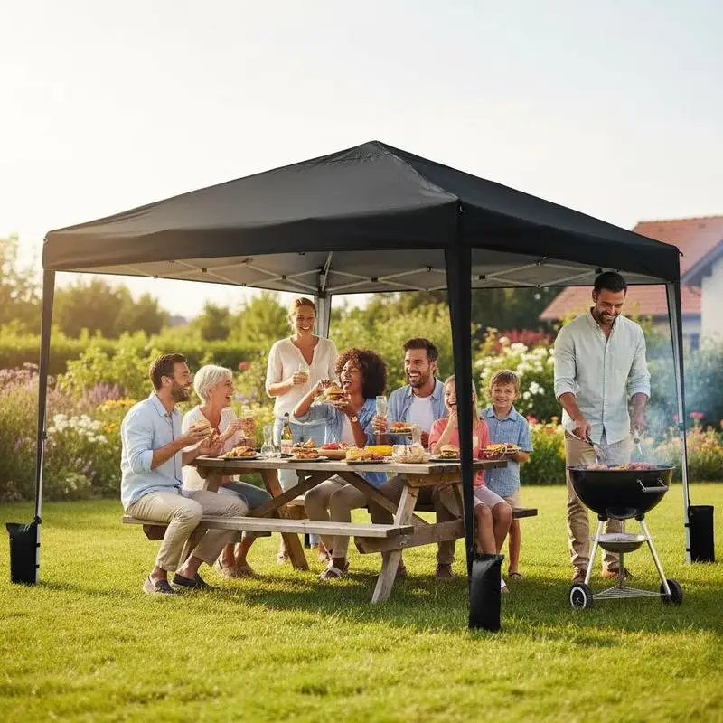 Gazebo de jardin extérieur 3 x 3 m, tente de fête pliable imperméable avec sac de transport et piquets, pergola de jardin noire pour fête en plein air, mariage, événement, patio, jardin