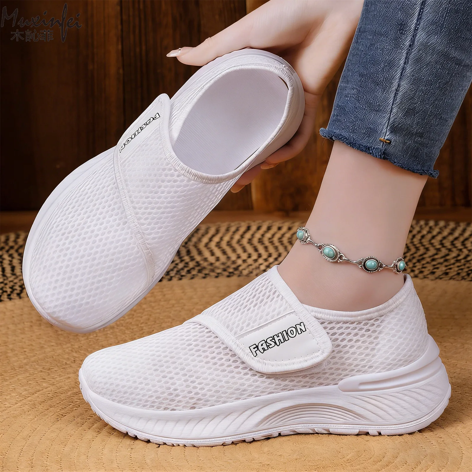Damen Frühling Neue Vielseitige Atmungsaktive Klettverschluss-Wanderschuhe mit Weicher Sohle, Ermüdungsfrei, Größen 36-43