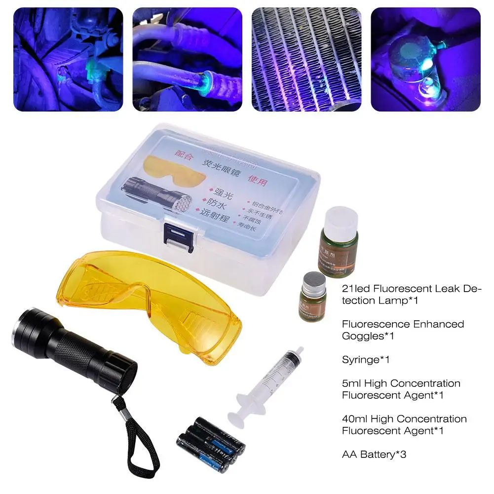 Automobil Fluoreszierende Leck Erkennung Werkzeug Auto Klimaanlage Reparatur Werkzeug R134a Kältemittel Gas A/C Leck Test Detektor UV farbstoff Image