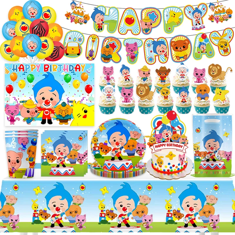 Zirkusclown-Geburtstagsparty-Zubehör, Karnevalsparty-Dekoration, Ballon-Geschenktüte, Teller-Becher-Set, Flaschenetikett, Babyparty, Kindergeschenke Image