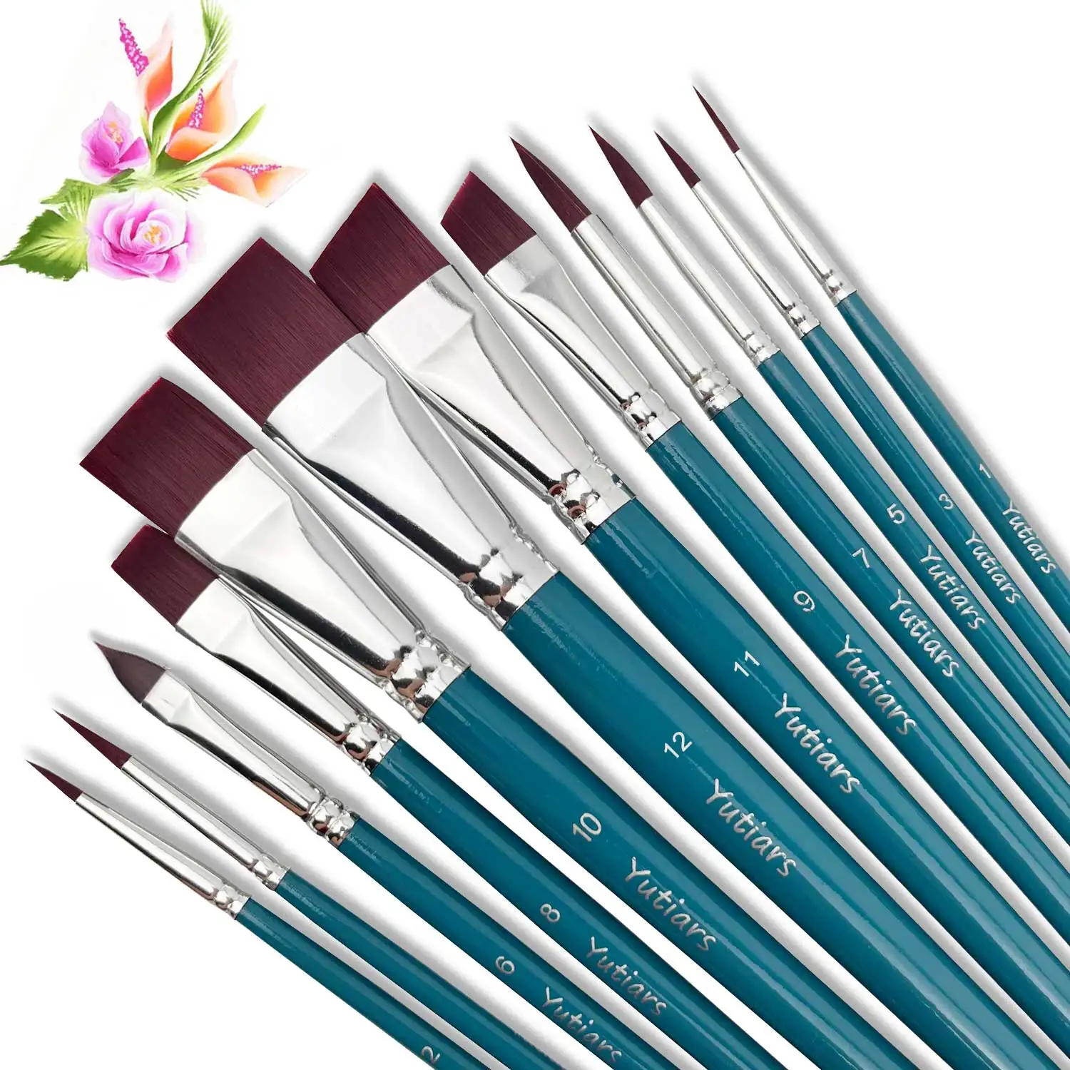 12-teiliges professionelles Gesichtsmalerei-Pinselset mit Nylonborsten, ideal für Bühnen-Make-up, Blütenblattspitzen, Prägung und Linienarbeit Image