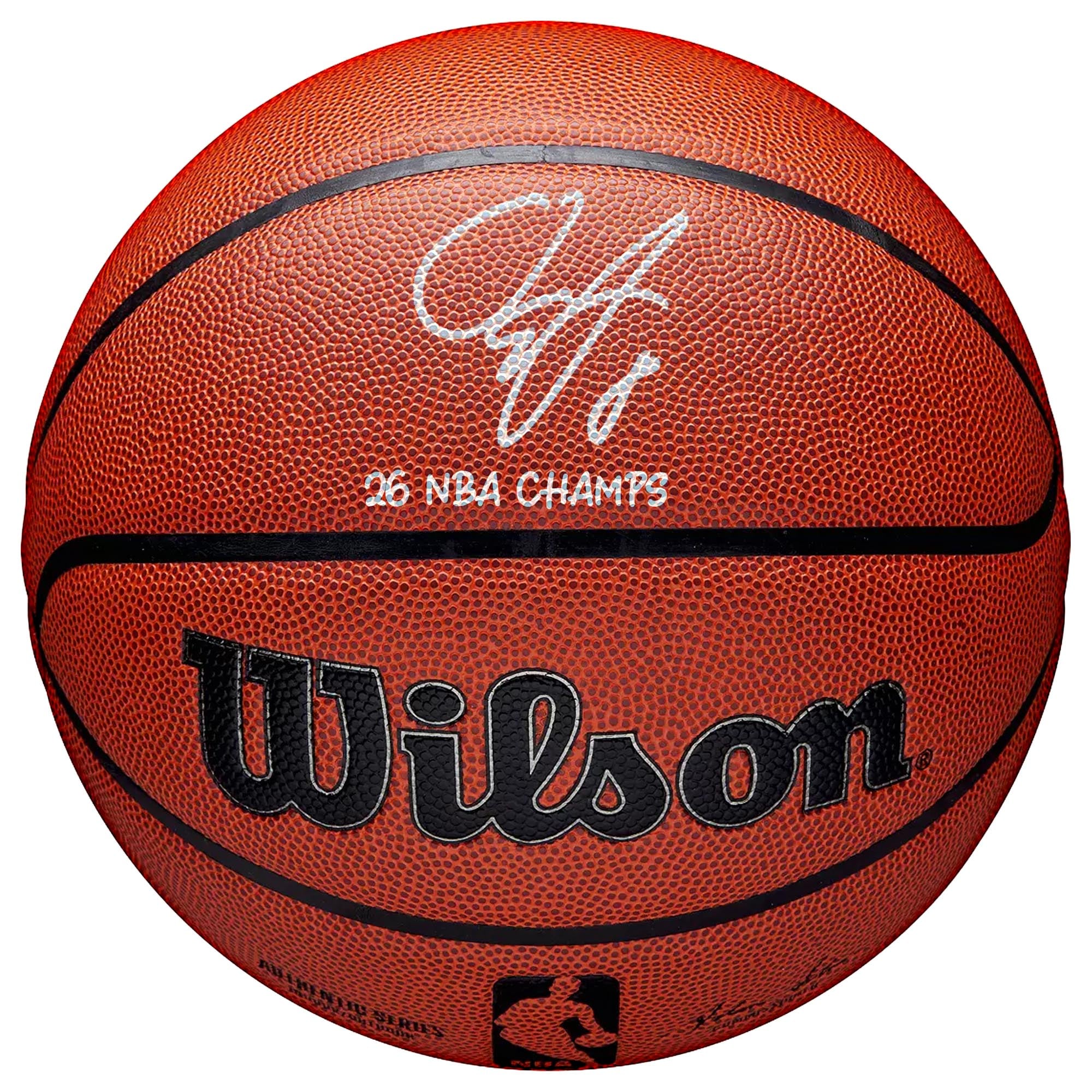 Von OG Anunoby signierter Wilson Authentic Series Indoor/Outdoor-Basketball der New York Knicks (2026 NBA Finals Champions) mit der Inschrift „26 NBA Champs“.