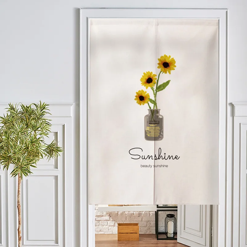 VIKAMA Sonnenblumen-Türvorhang – Noren Raumteiler ohne Bohren, Bauernhaus-Stoffvorhang für Schlafzimmer, Wohnzimmer, Küche Image