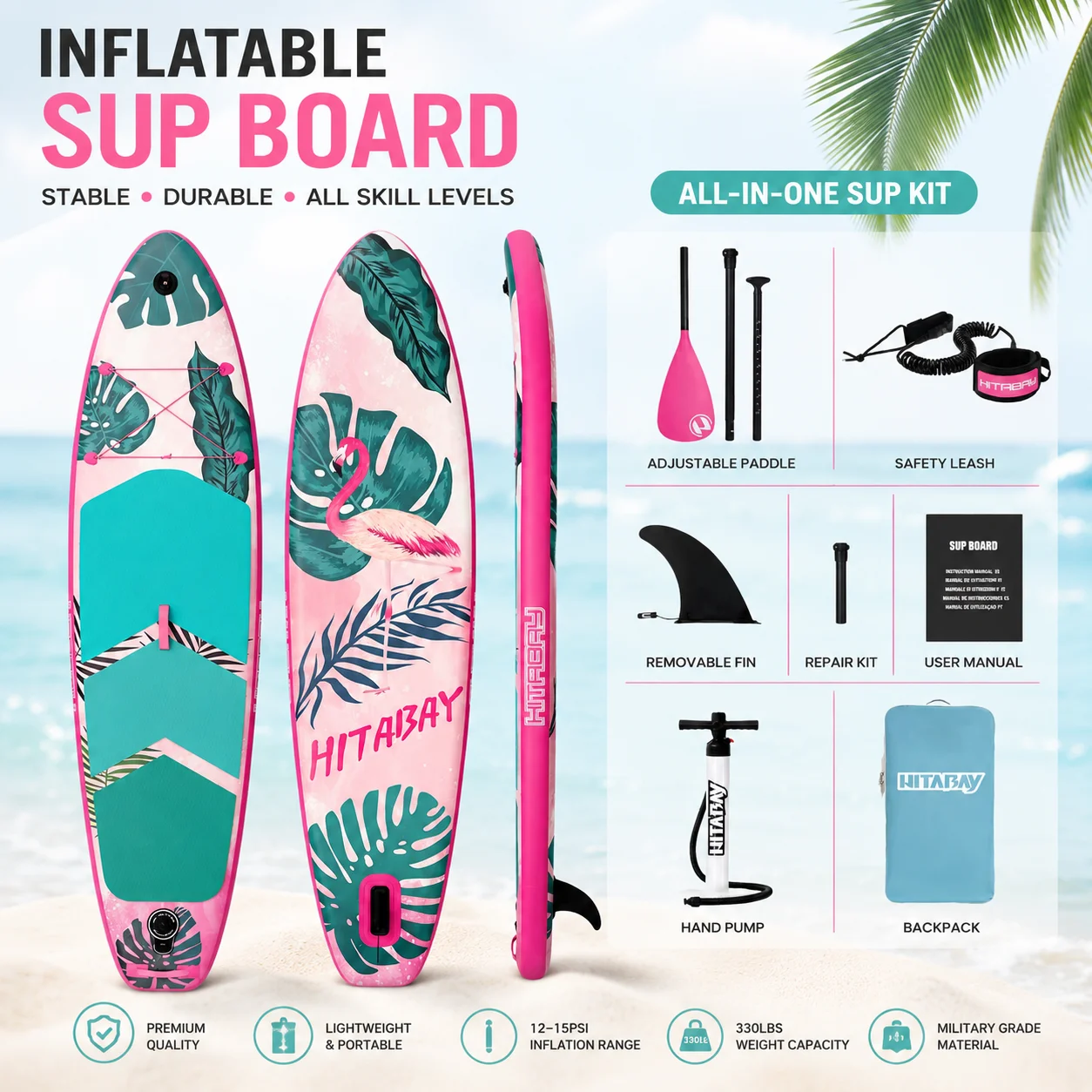 Eggory 5020701 Flamingo Stil Aufblasbares SUP Stehendes Paddelbrett für Erwachsene im Freien Wassersport, komplette Reihe von Zubehör, Maximale Gewichtskapazität 150kg, geeignet für Anfänger SUP ﻿ Image