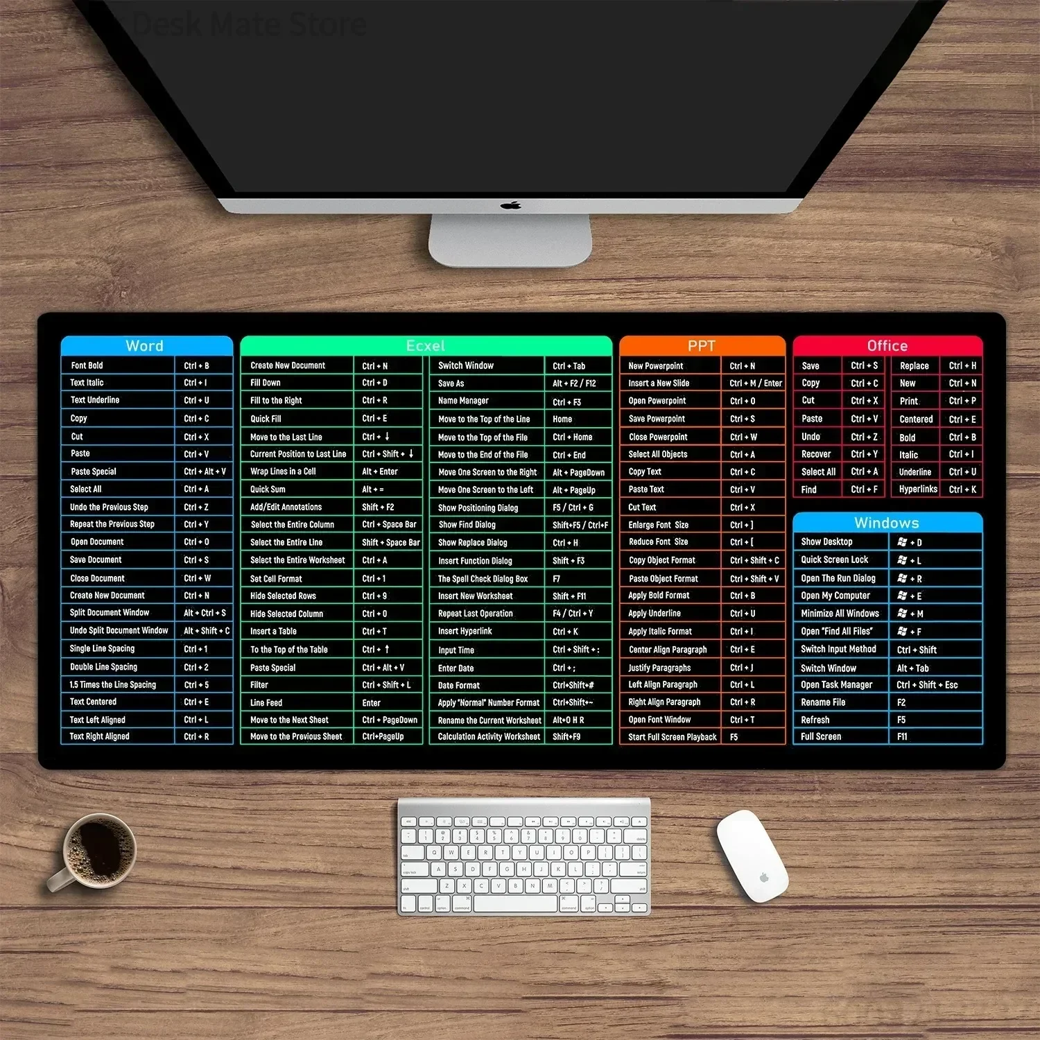 Tastenkombinations-Karten-Schreibtischunterlage Büro-Mauspad für Windows und Excel Großes Tastaturpad, Rutschfeste Computer-Unterlage Gaming-Pad Image