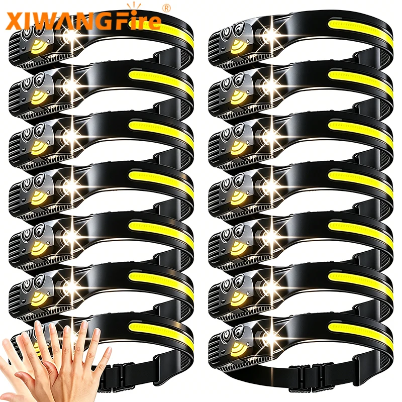 Superhelle, wasserdichte Stirnlampe mit COB+LED, 6 Beleuchtungsmodi, wiederaufladbare USB-Stirnlampe für den Außenbereich, für Camping, Angeln, Wandern, Arbeit Image