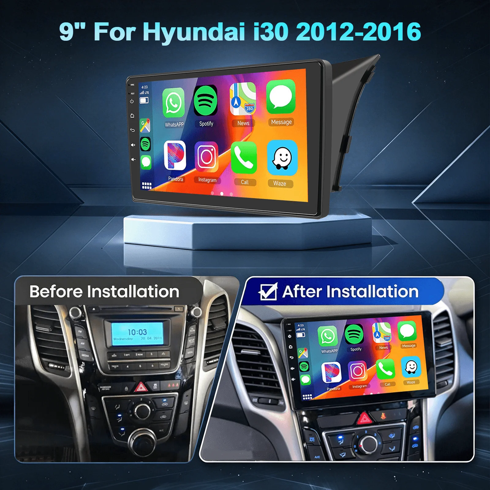 ESSGOO 9 Zoll 2+32G/4+64G Android 15 Wireless Carplay Android Auto für Hyundai i30 GD 2012-2016 Autoradio GPS Navigation Bluetooth FM SWC Wifi RDS ASP IPS Touchscreen Mirror Link Multimedia Image