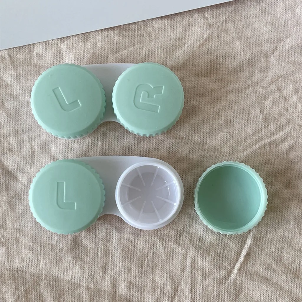 Étui à lentilles à double compartiment, boîte de rangement pour lentilles de contact de couleur crème, boîte rotative pour lentilles de contact, étui élégant pour lentilles de contact