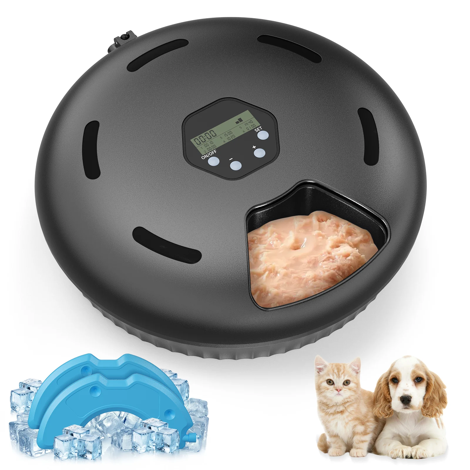 Distributeur automatique de nourriture pour animaux sans fil, 6 repas pour nourriture humide et sèche, distributeur de croquettes, distributeur intelligent de nourriture pour chat avec LED