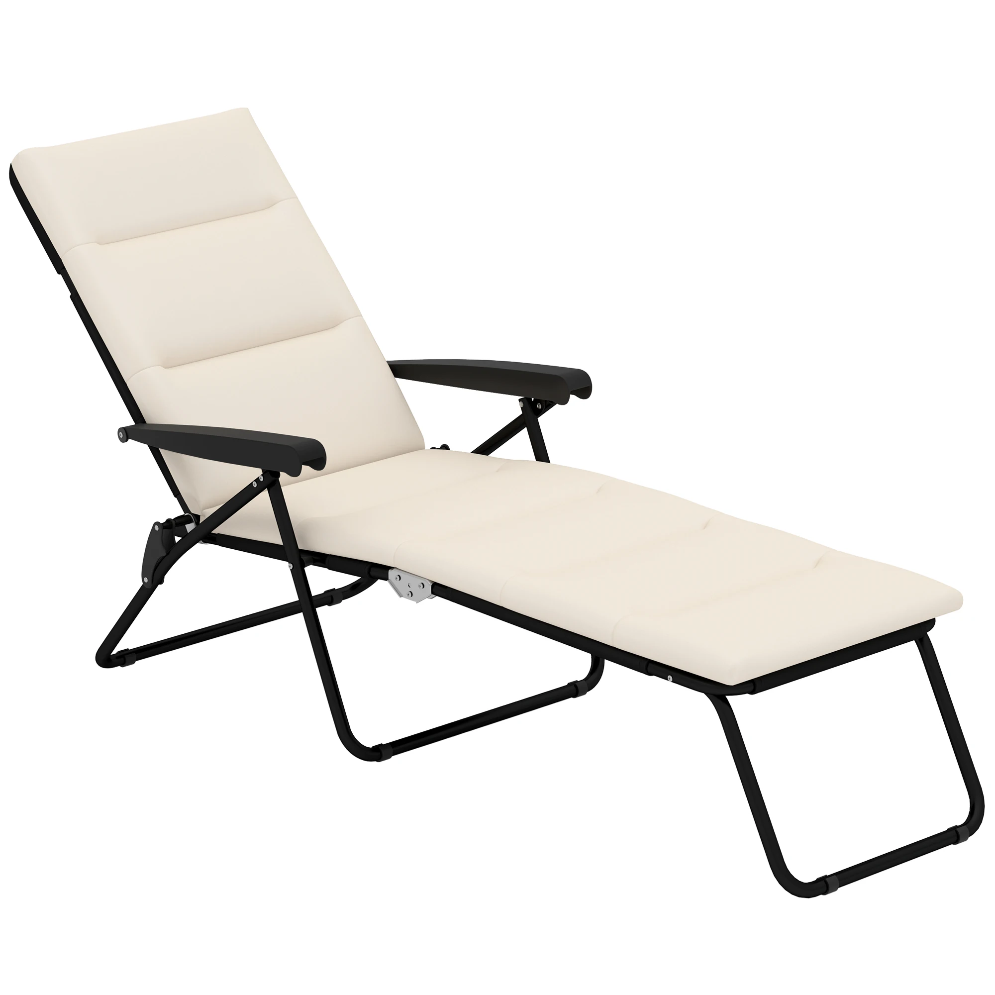 Klappbare Sonnenliege, 6-fach verstellbar, Stahlrahmen, Polyester-Matratze, 153x58,5x89cm, Cremefarben Image
