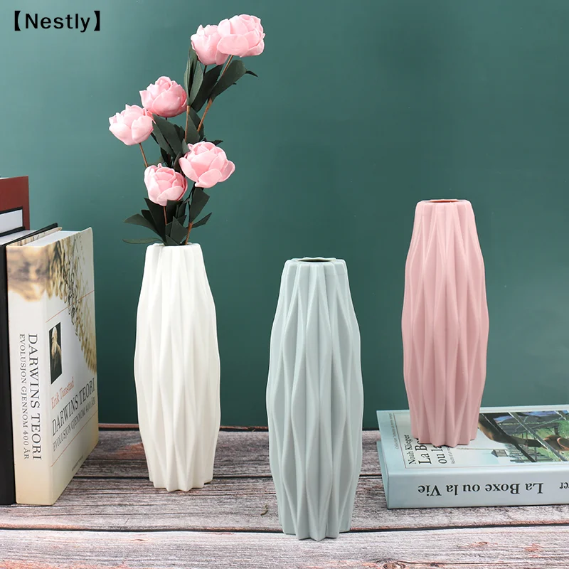 Blumenvase, Dekoration für Zuhause, Kunststoffvase, weißer Blumentopf aus Keramikimitat, [Nest] Image