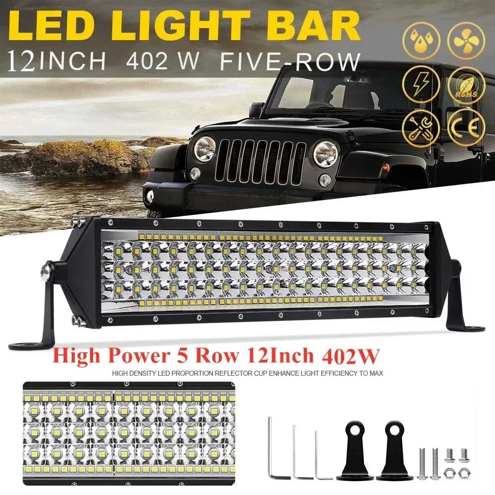 12 Zoll 88 LED 402W 5-reihige LED-Arbeitsleuchte, Spotlight und Flutlicht, 12V 24V Offroad LED-Lichtleiste für LKW, Offroad 4X4 4WD, PKW, SUV, ATV