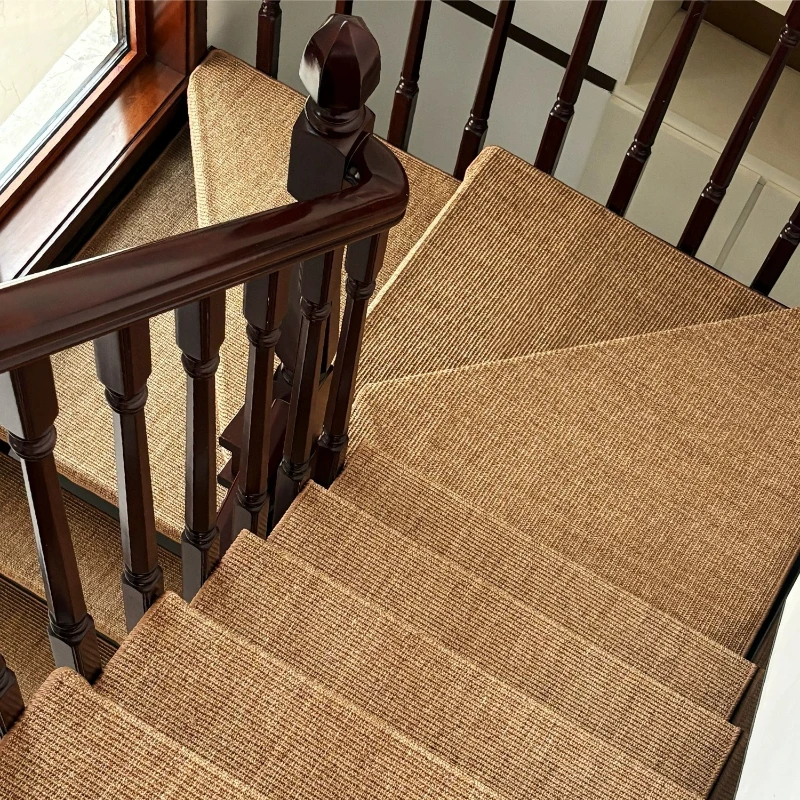 Maßgefertigte Sisal-Treppenstufen-Auflagen Rutschfest - Klebefreie Selbstklebende Treppenmatten mit Zinklegierungs-Kante - Langlebige Treppenmatten für Holztreppen Image