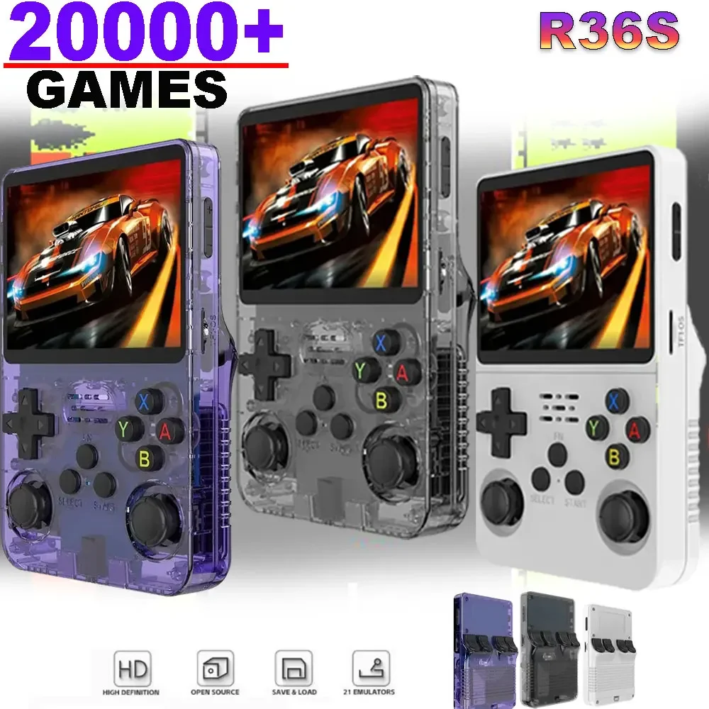 R36S Handheld-Spielkonsole 3,5-Zoll-IPS-Bildschirm 128G Klassische Retro-Spielekonsolen Arkos-System Tragbarer Taschen-Videospiel-Player