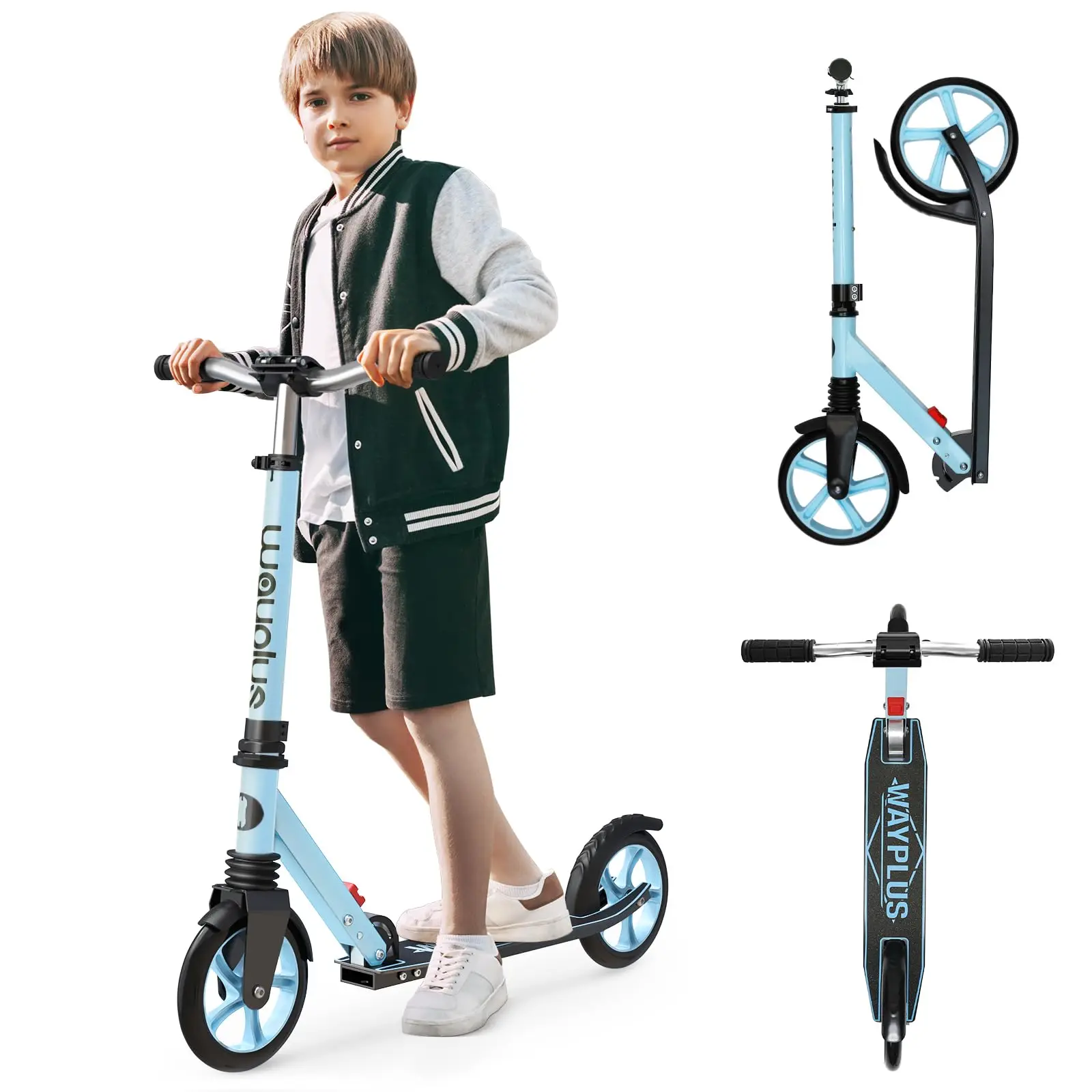 WAYPLUS Klapproller für Kinder ab 6 Jahren, Jugendliche und Erwachsene. Maximallast 109 kg. Leichtgewicht mit 20 cm großen Rädern, 4 höhenverstellbare Stufen und ABEC9-Lager für komfortables Image