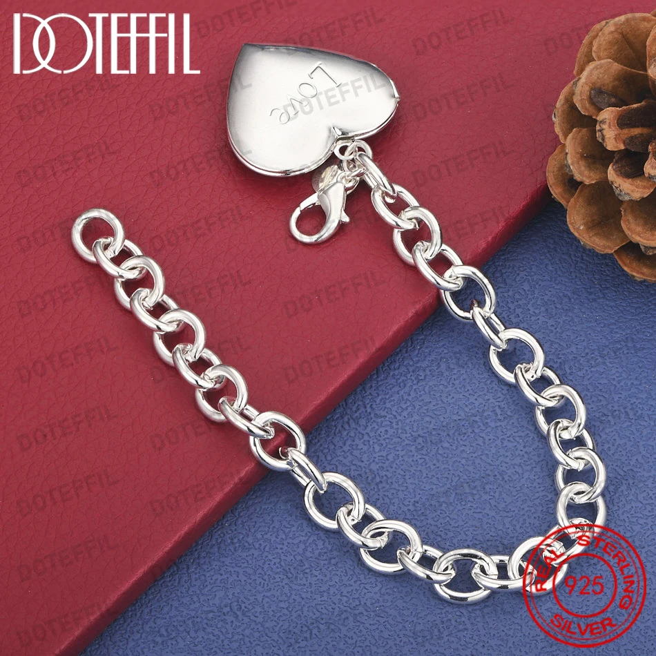 925 Sterling Silber 8 Zoll Exquisites Glänzendes Herz-Armband Damen Mode Hochzeitsgeschenk Party-Schmuck Image