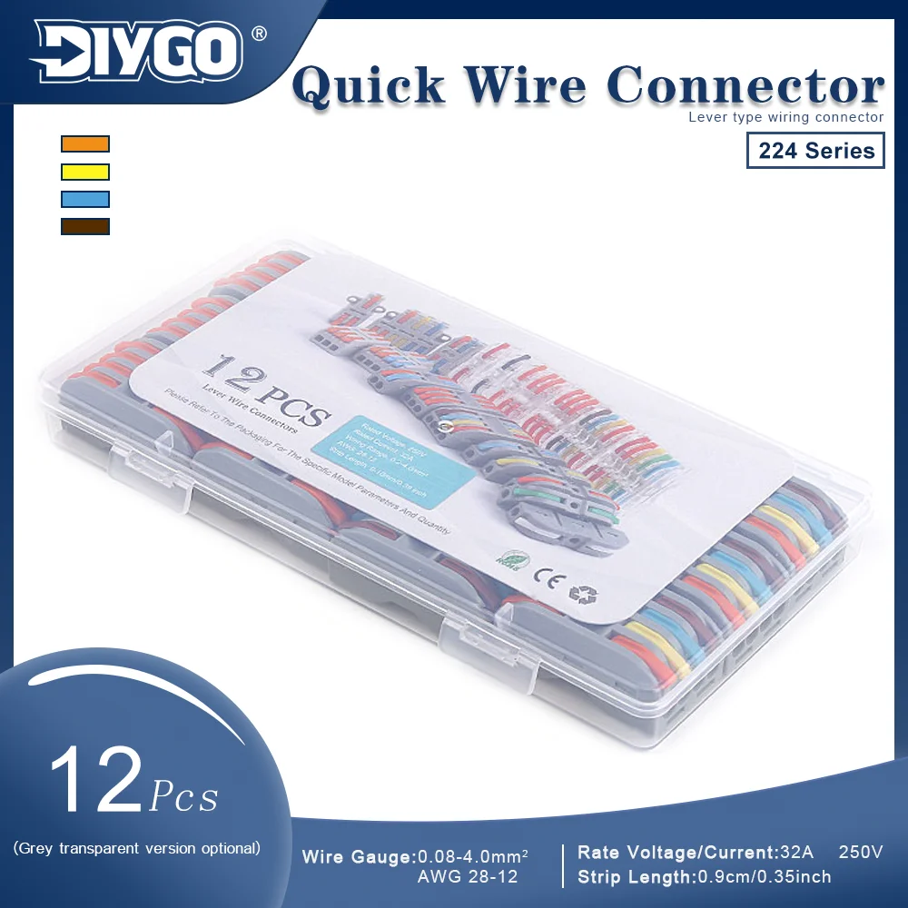 12 Stück/Box Mini Schnellverdrahtungs-Kabelverbinder-Set 4-polig Kompakte Schnellverdrahtungsklemme für Alle Schaltkreise Inline-Spleiße 28-12 AWG Image