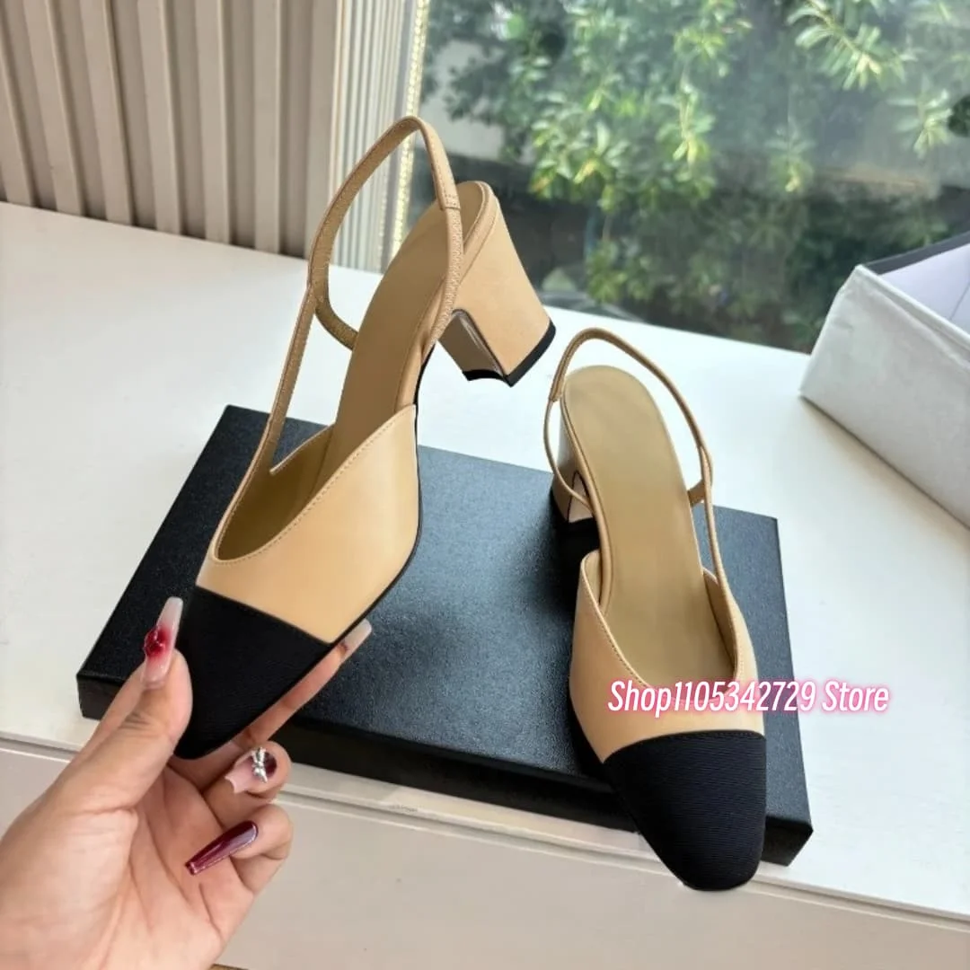 Elegante flache Schuhe mit klobigem Absatz und freiliegenden Fersen, 6,5 cm hoch, in verschiedenen Farben erhältlich, runde Spitze, passend für Größen 35 - 43.