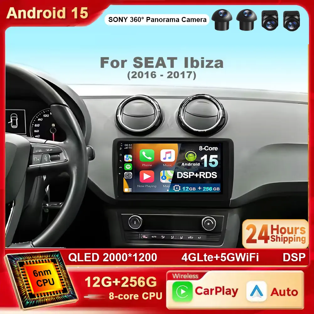 Android 15 Für SEAT Ibiza 2016-2017 2K QLED Auto Radio Multimedia Video Player GPS Stereo CarPlay 4G WIFI BT DPS Kopf Einheit Image