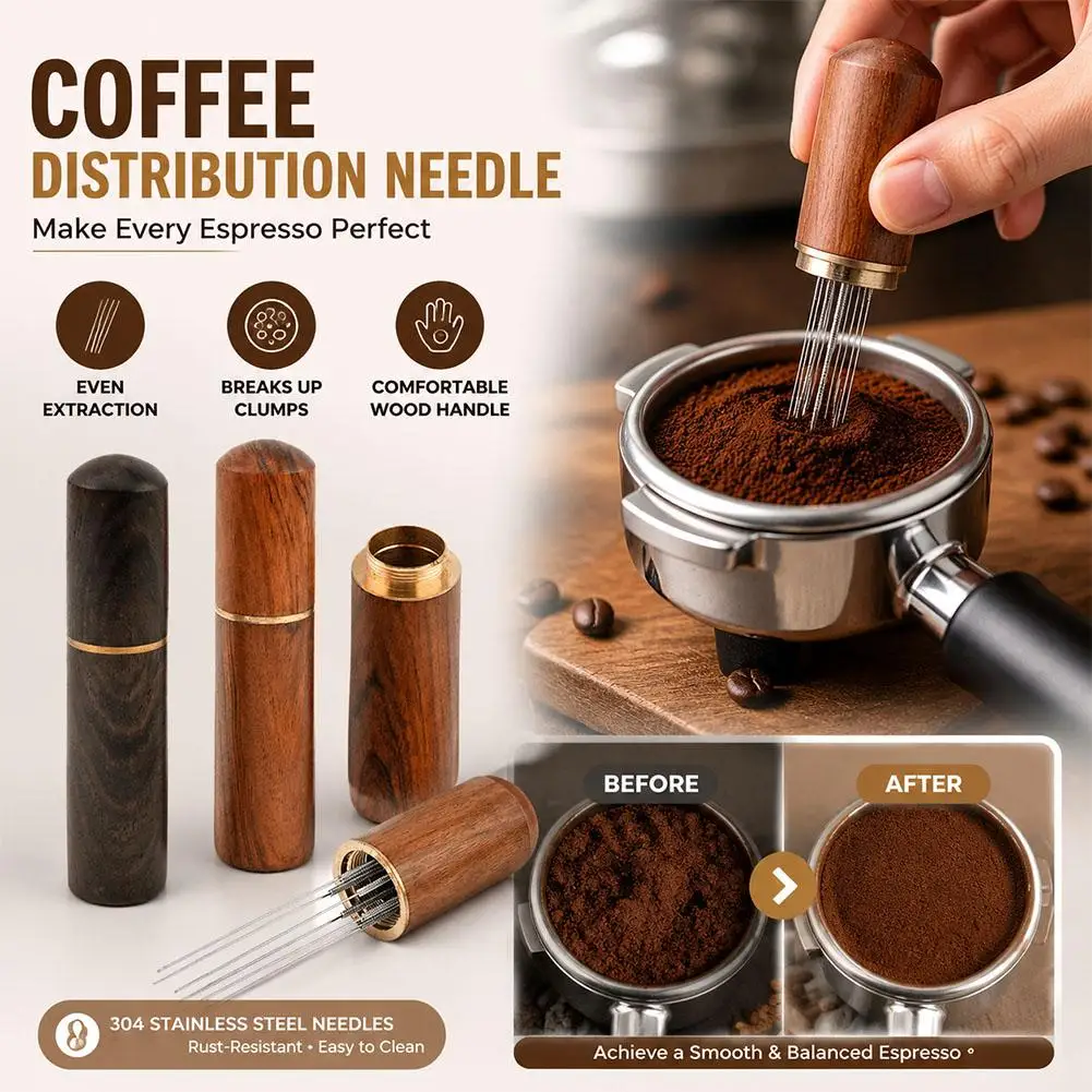 Mini Edelstahl Kaffeepulver-Tamper mit Holzgriff Espresso-Verteiler Espresso-Kaffeerührer Barista-Zubehör Image