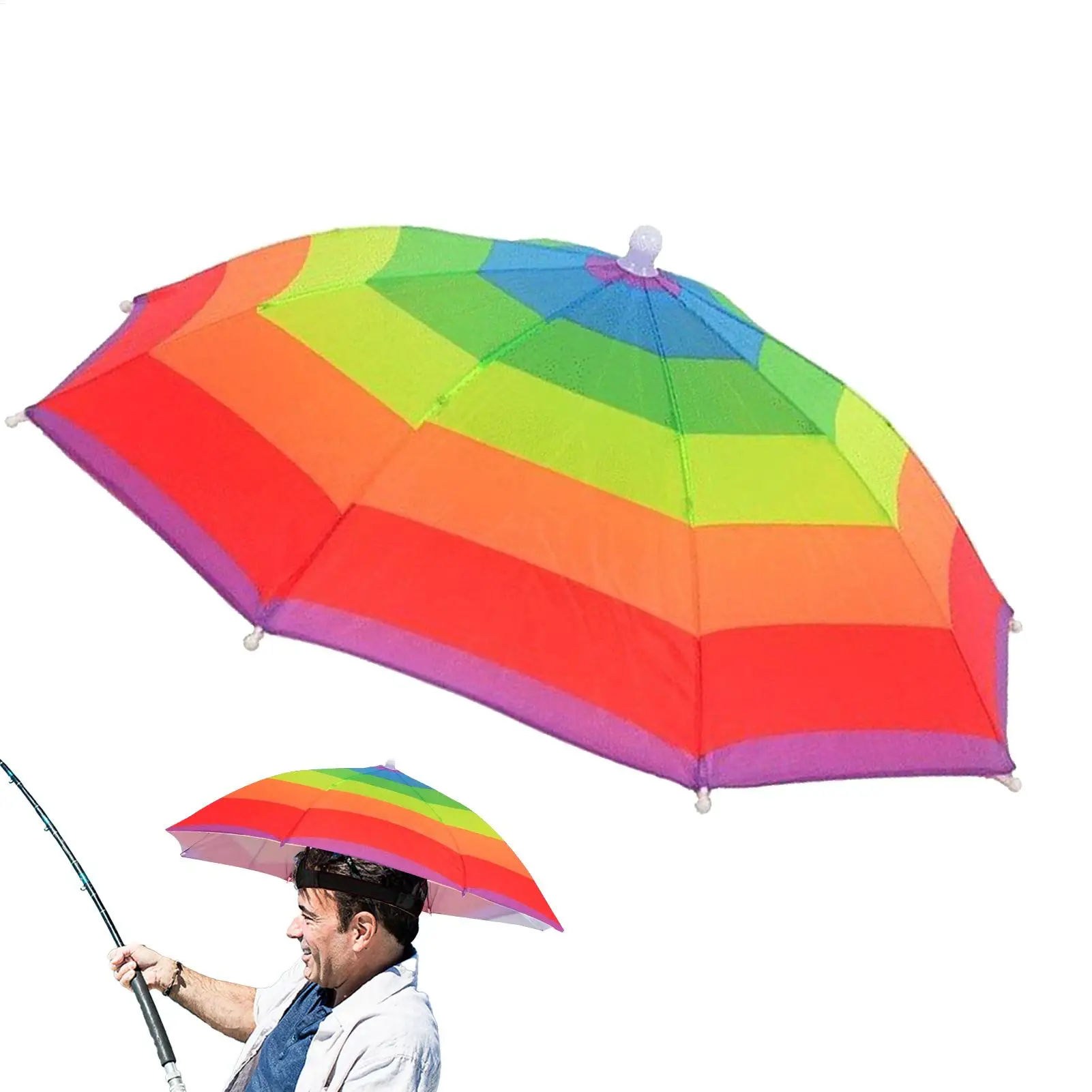 Angelschirm-Hut, Sonnen- und Regenschirm-Hut, verstellbarer Sonnenschutz-Schirmhut, 52 cm, faltbarer Hut für Erwachsene und Kinder mit Band Image