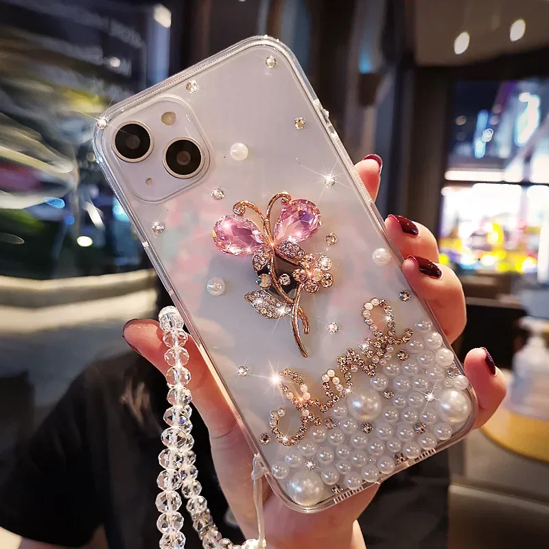 Mode Bling Diamant Strass Blume Fall Abdeckung für iPhone 17 Air 16 14 15 12 13 Pro MAX XS XR 7 8 PLUS Soft Clear Telefon Image