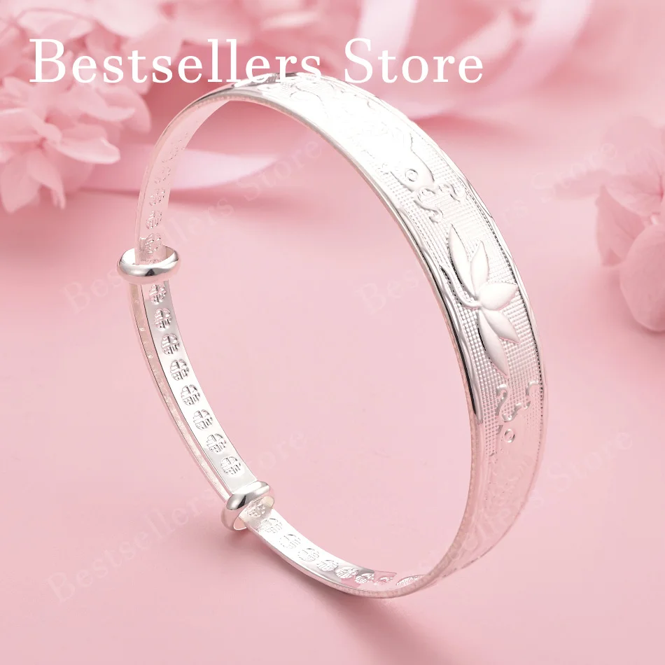 Elegantes 925 Sterling Silber Exquisites Lotus-Armband Damen Mode Party Hochzeit Schmuck Verstellbares Armband Image