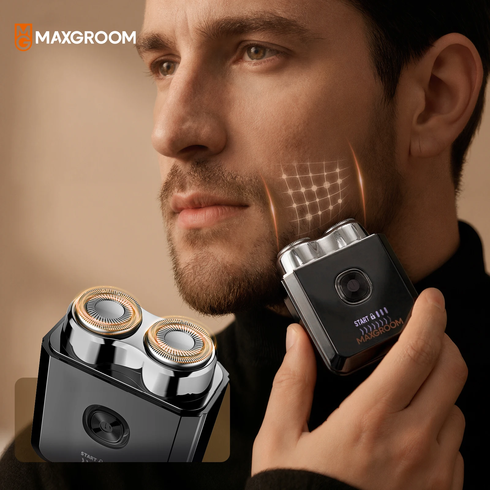 MAXGROOM Elektrorasierer mit Doppelring-Schneidekopf 360 ° Schwimmfähiger, wasserdichter IPX6 Smart Display wiederaufladbarer Barttrimmer für den ganzen Körper Image
