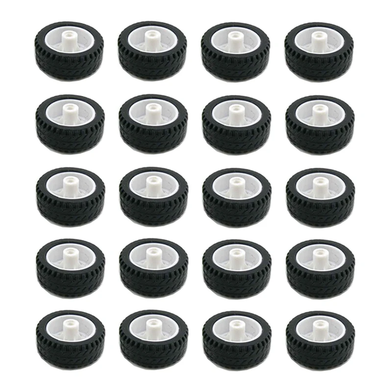 20 Stück Mini-Autoräder, 20 mm x 8 mm, kleine Gummireifen mit 1,9 mm Wellenloch für DIY-Spielzeug, RC-Modell, Montagezubehör Image