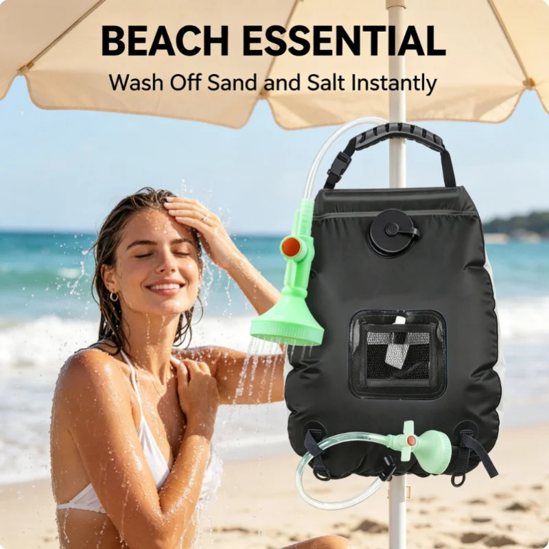 Tragbarer Solar-Wasserbeutel 20L, Schwarz, Duschbeutel für Camping, Wandern, Rucksackreisen, Outdoor-Notfälle Image
