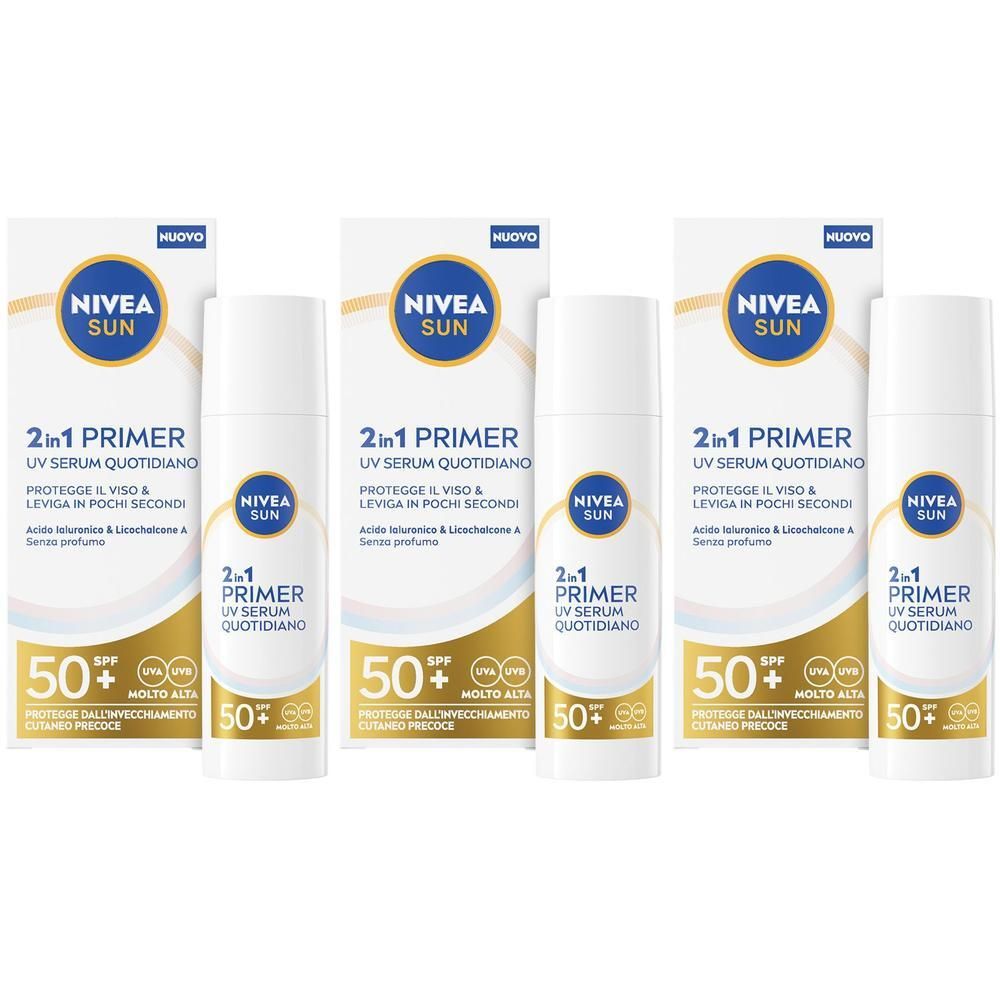 Nivea Sun 2in1 Primer UV Serum Quotidiano SPF50+ 30 ml, Siero viso con